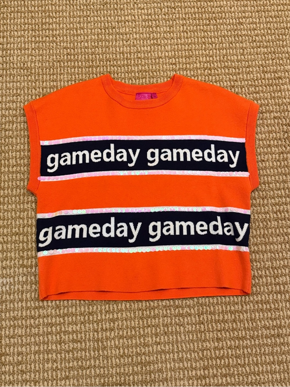 Queen of Sparkles Sample Sleeveless Knit Blue & Orange Gameday Top XS